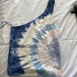 one shoulder tie dye tank